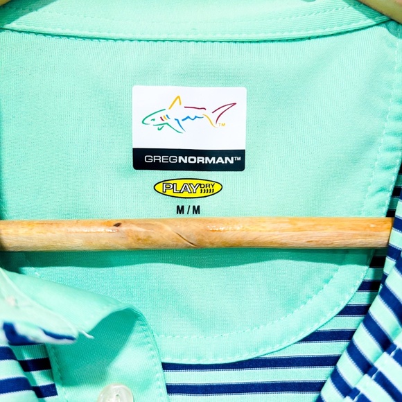 GREG NORMAN Green and blue striped golf polo shirt - Picture 5 of 5